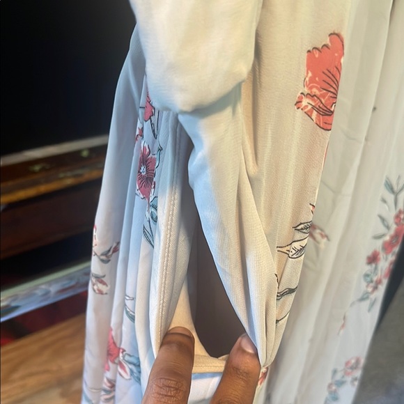 Torrid size 4 Maxi Chiffon Cowl Neck Pleated Dress Light Blue with Pink Flowers - Picture 8 of 9